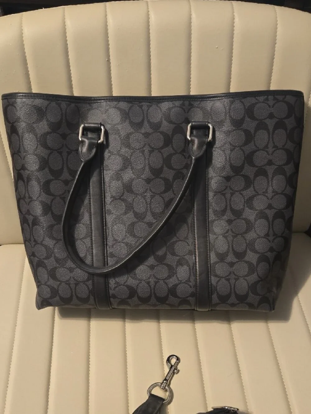 Coach Black and Charcoal Signature Tote with Detachable Strap